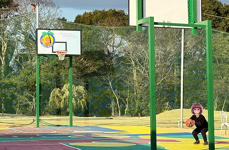 大淀西海岸ムーンビーチキャンプ場 バスケットコート ゴードンミラーハイエースで行くキャンプ